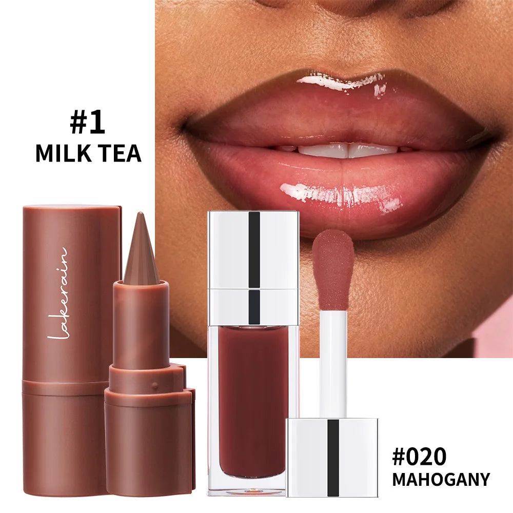 Hydrating Lip Liner and Gloss Combo Set for Defined Shiny Lips - 12