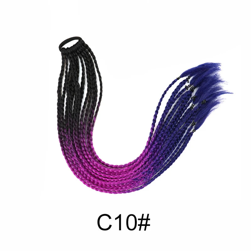 24-Inch Rainbow Braided Ponytail Extension for Vibrant Styles - 19