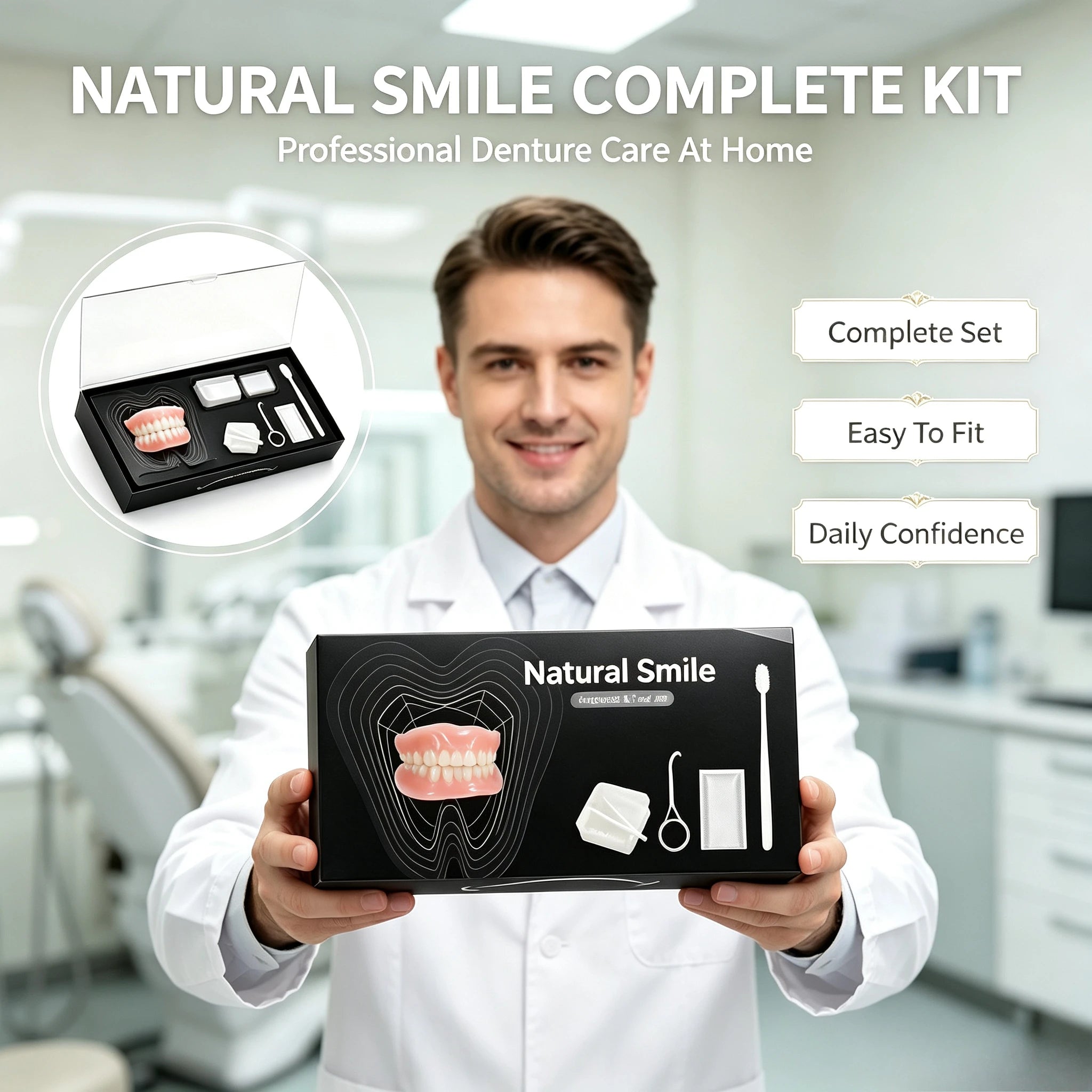 Comfort Fit Soft Silicone Denture Set for Natural Smile and Daily Care - 1