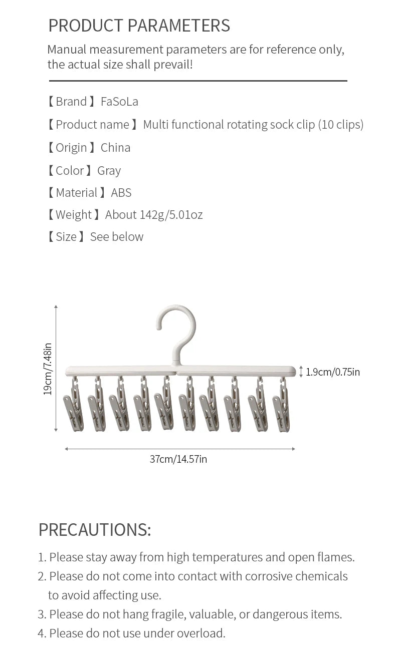 10-Clip Hanging Drying Rack for Socks and Undergarments - 17