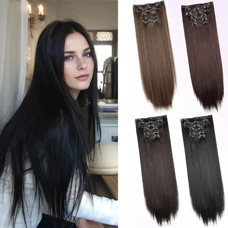 Seamless Long Straight Clip-in Hair Extensions for Women - 1