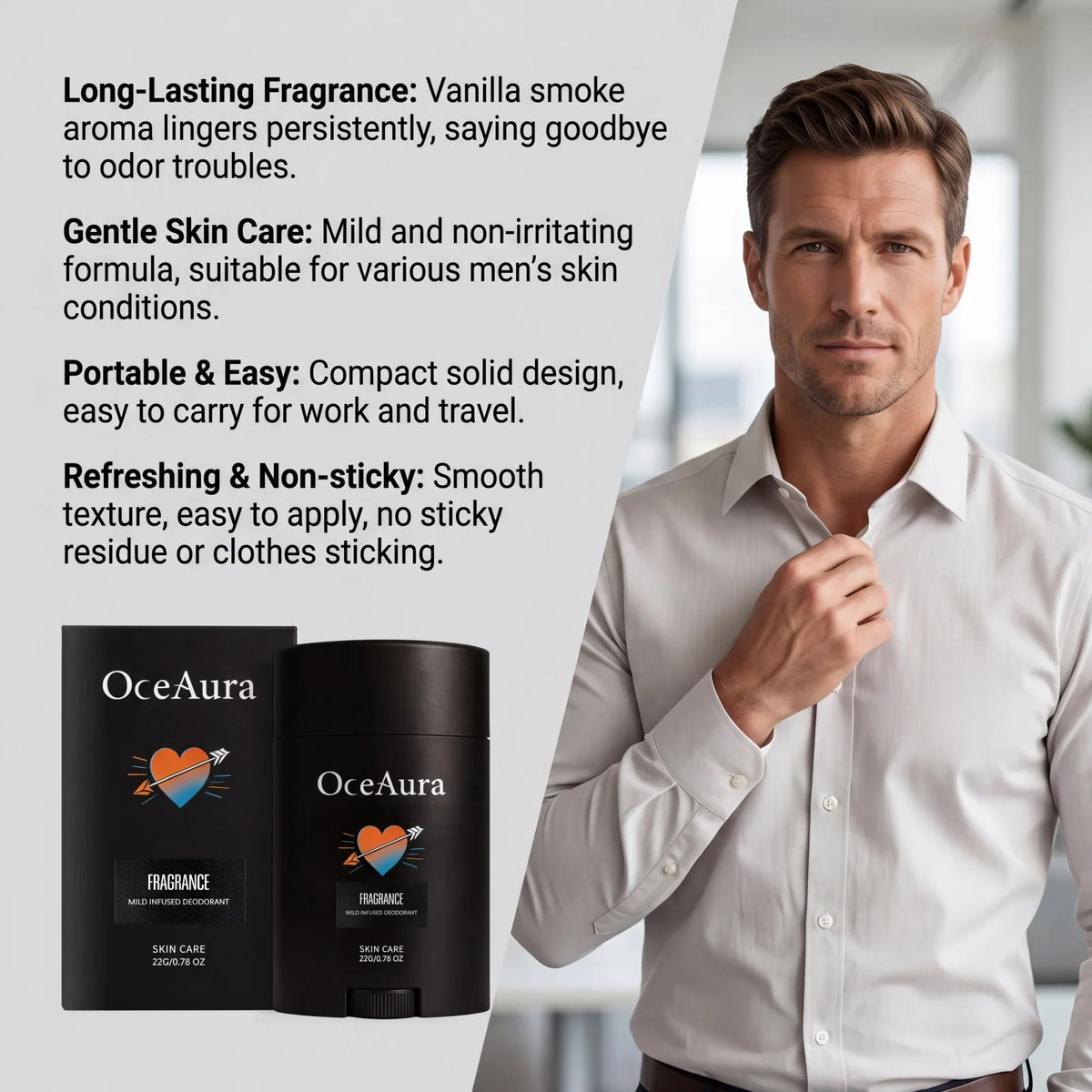 Long-Lasting Solid Deodorant Stick for Men Odor Control and Freshness