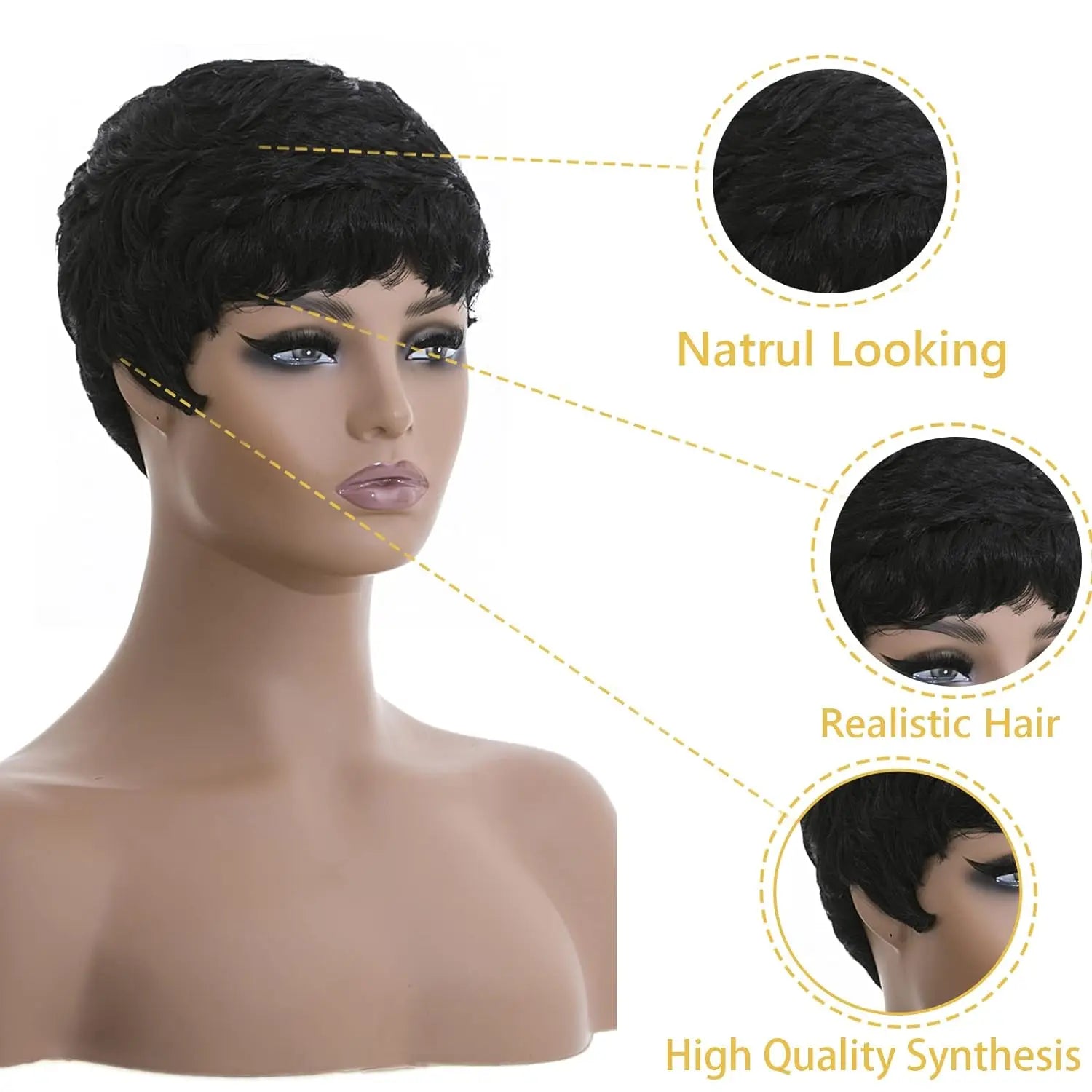 Short Wavy Pixie Cut Wig for Women - 3