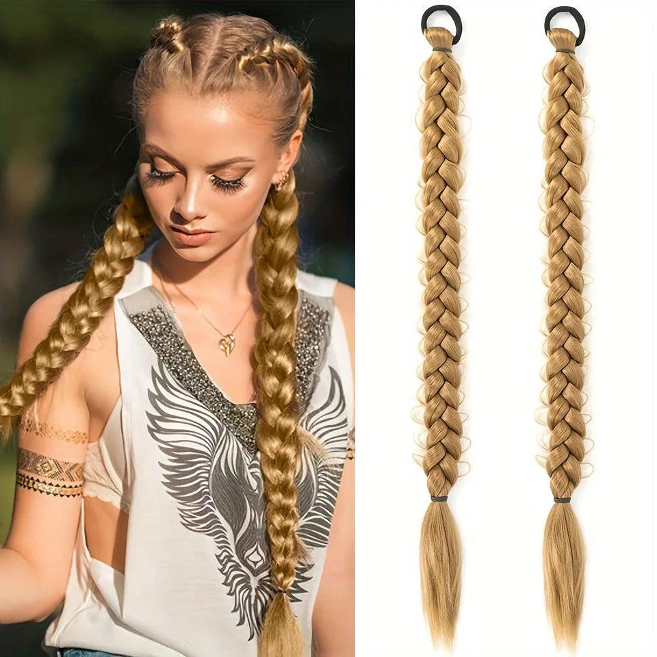 2-Piece Long Braided Ponytail Extensions for Daily Hair Styling