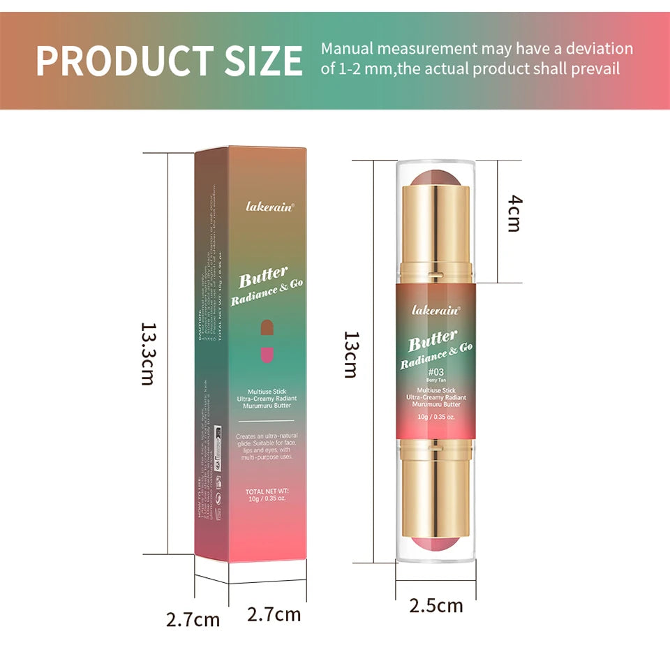 Double-Ended Cream Bronzer and Blush Stick for Face and Lips
