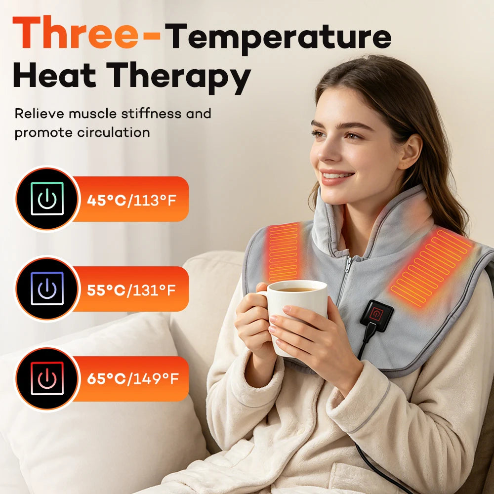 Electric Heated Neck and Shoulder Wrap for Pain Relief and Warmth