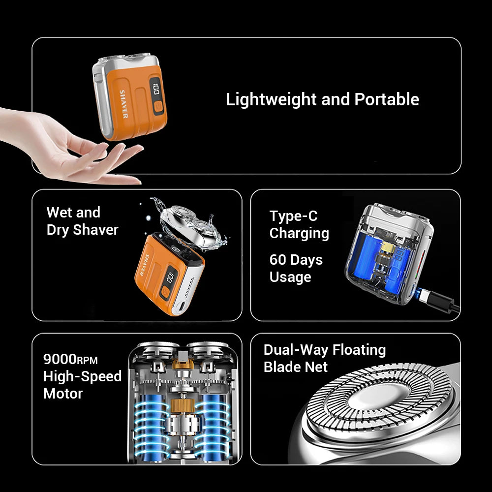 Portable Mini Electric Shaver with Digital Display for Travel and Grooming - 16
