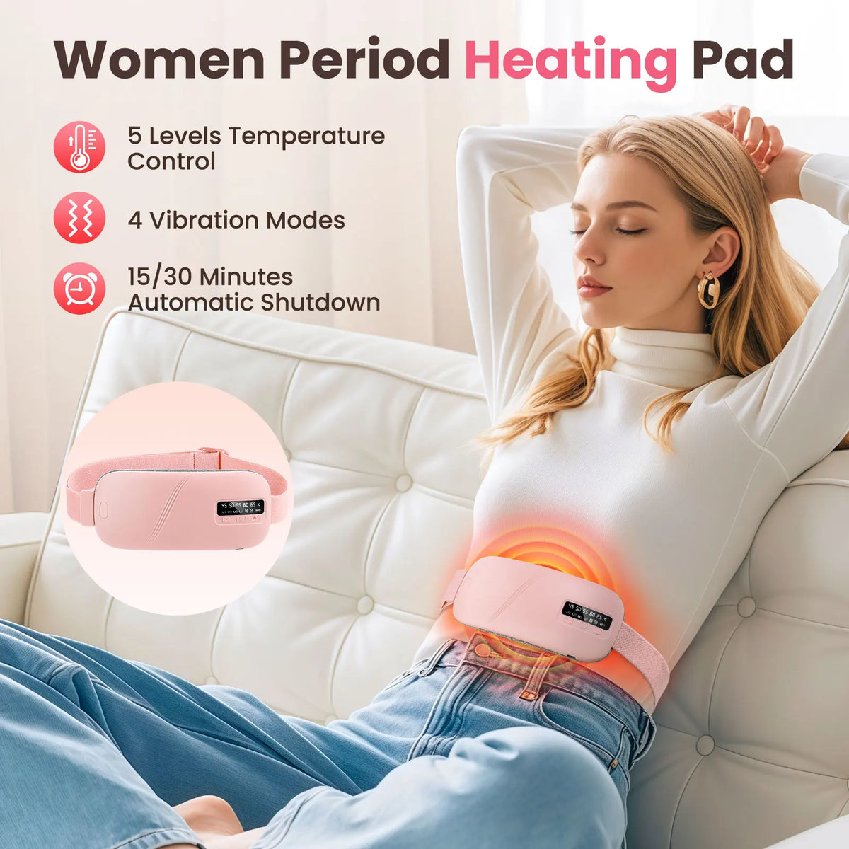 Portable Cordless Heating Pad with Vibration Massage for Period Cramps