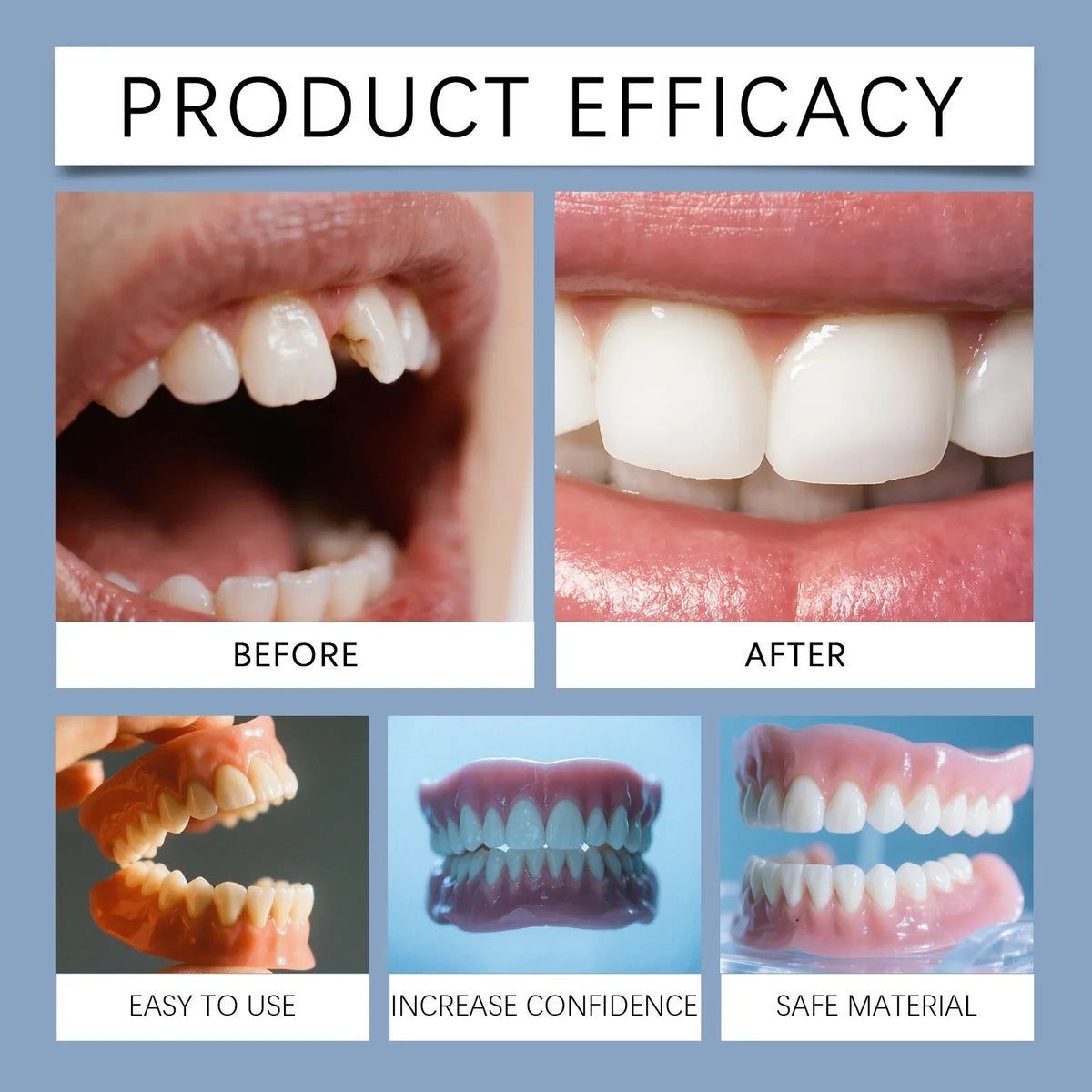 Temporary Cosmetic Denture Kit for Missing Teeth and Smile Restoration