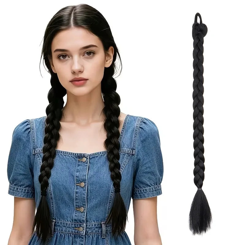 24-Inch Long Braided Ponytail Extension with Elastic Band - 1