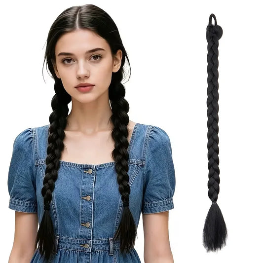 24-Inch Long Braided Ponytail Extension with Elastic Band