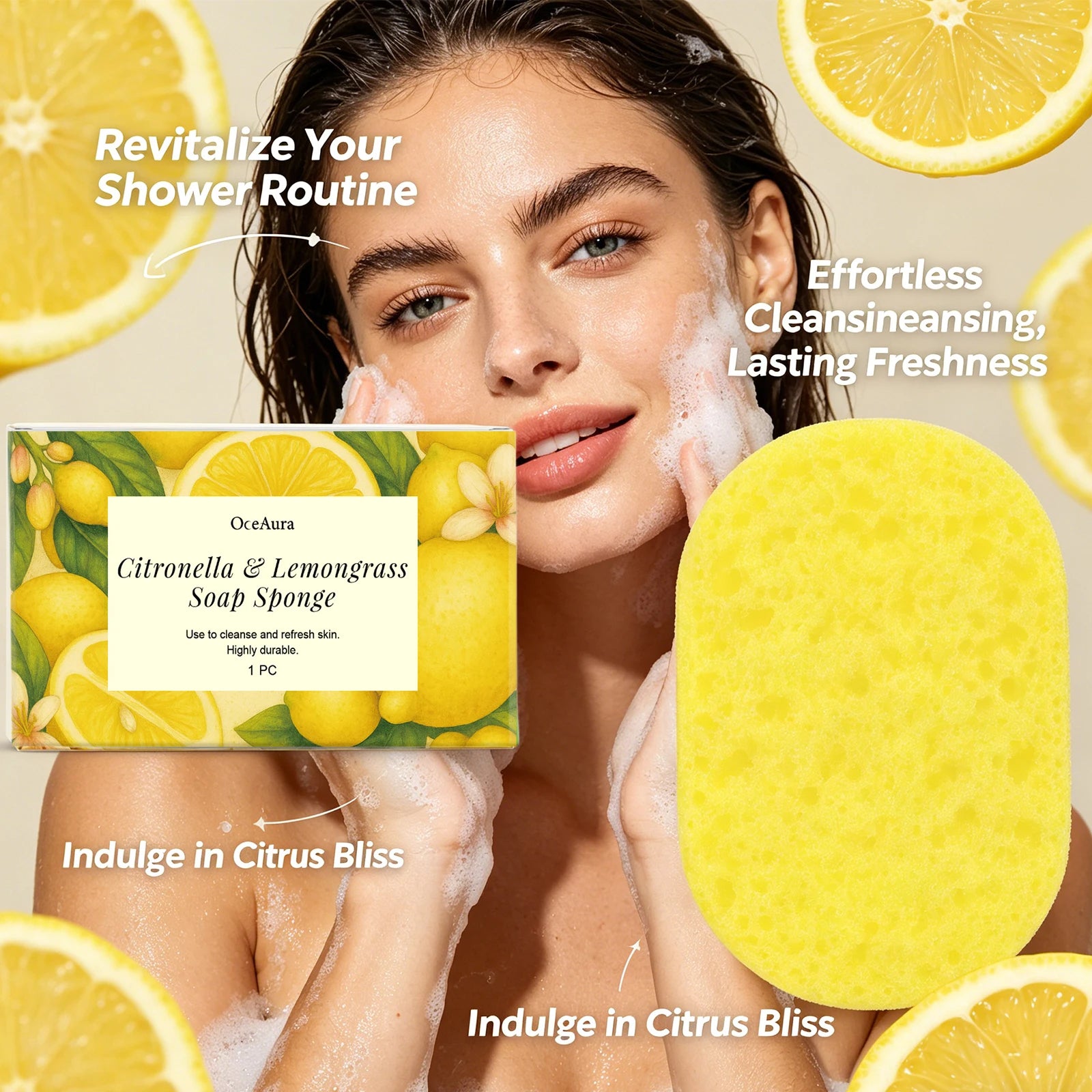 Exfoliating Lemongrass Bath Sponge for Daily Body Cleansing and Skin Care - 3