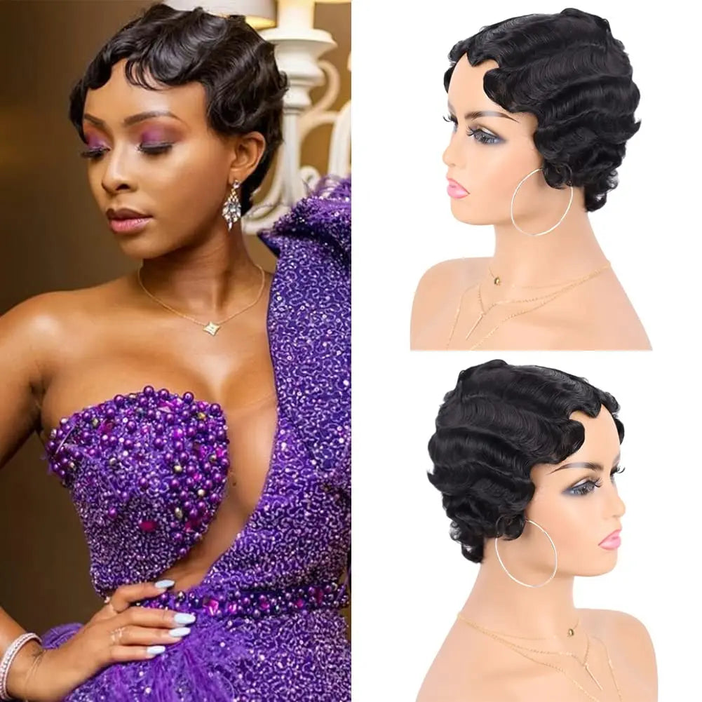Short Finger Wave Curly Wig for Women Retro 1920s Style Party Hair