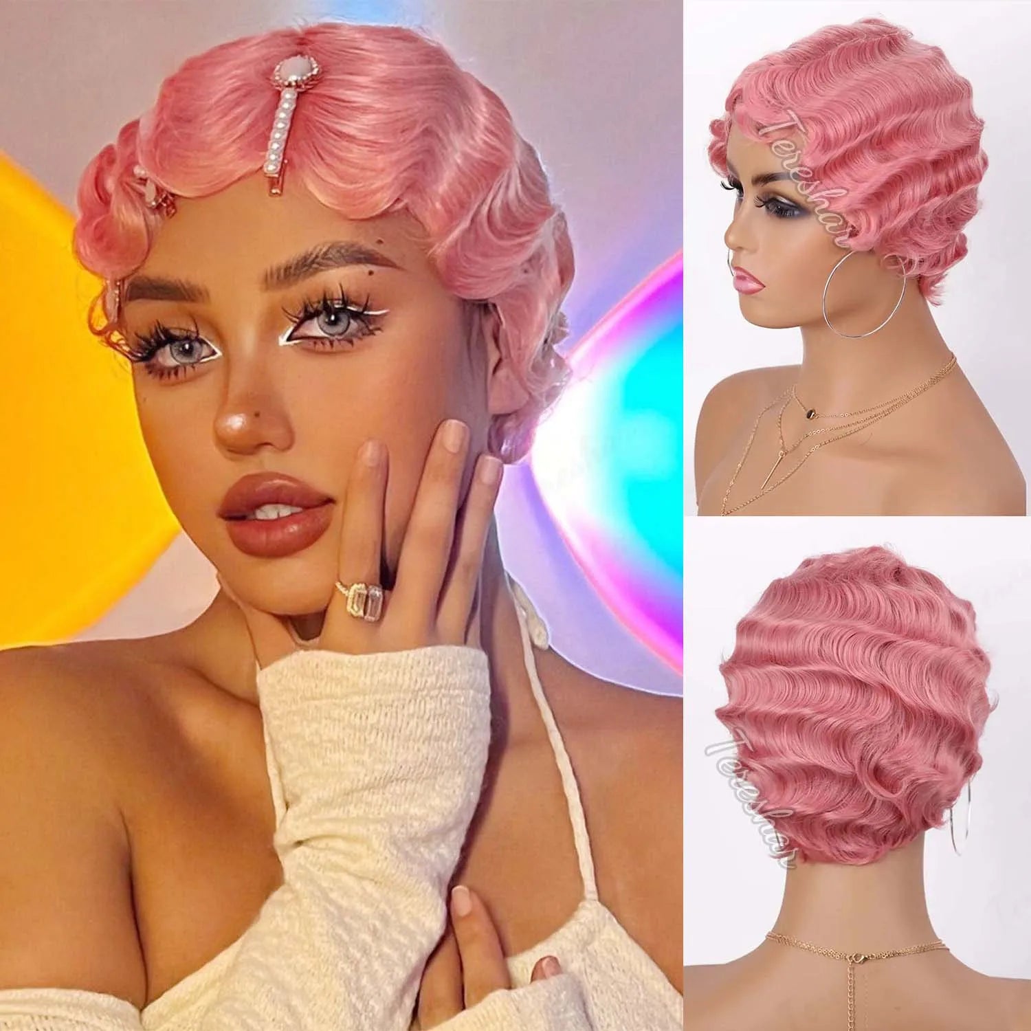 Short Finger Wave Pixie Cut Wig for Women Stylish Daily Cosplay Hair - 18