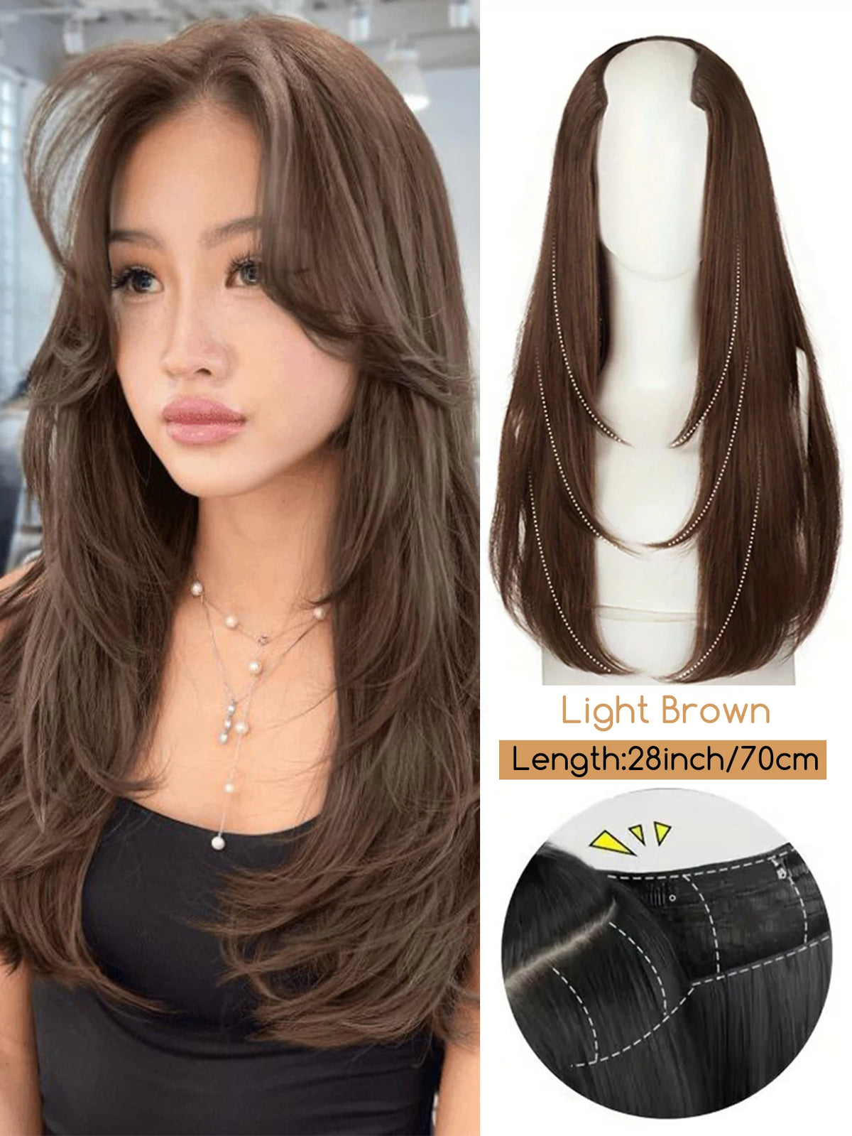 V-Shaped Straight Clip-In Hair Extensions for Instant Length