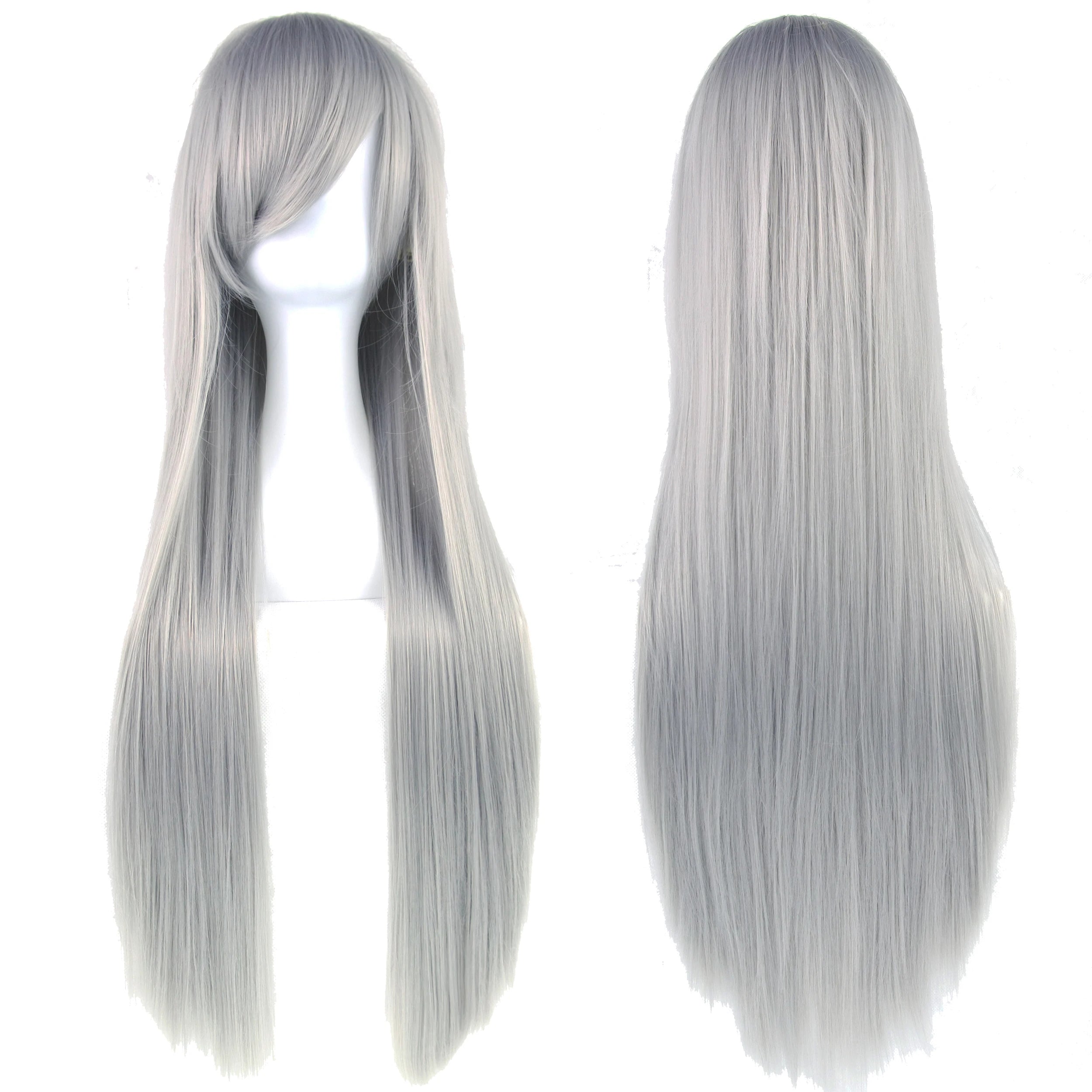 Long Straight Gray Cosplay Wig for Halloween and Costume Parties - 2