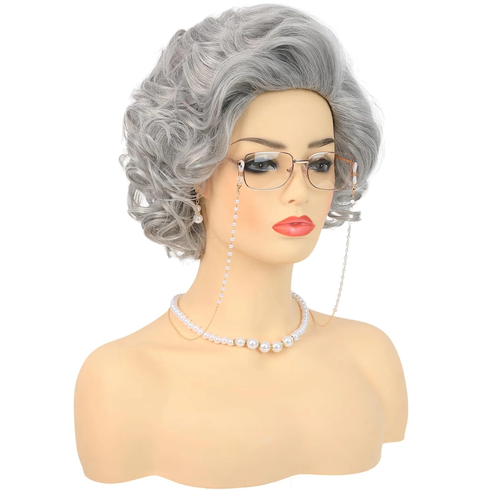 Short Curly Granny Wig Costume Set for Halloween and Cosplay Parties - 2