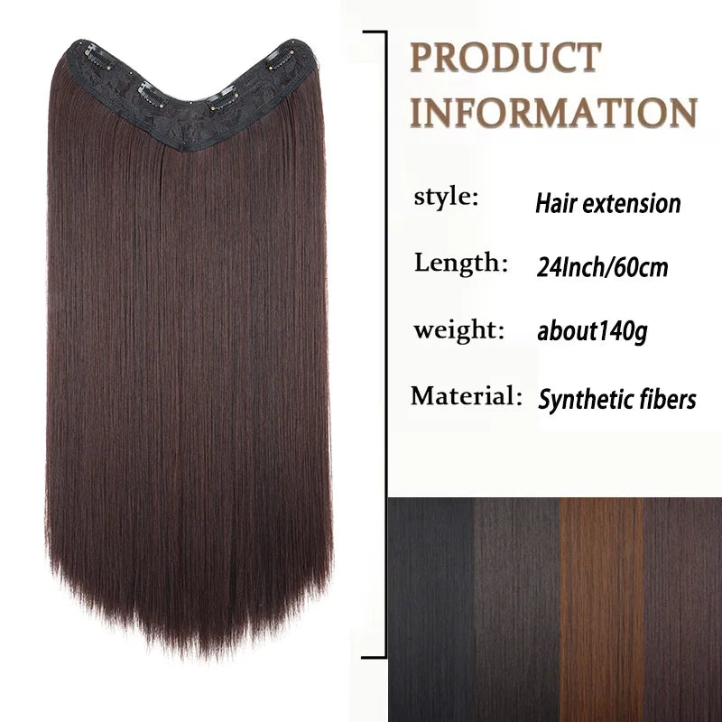 24-Inch V-Shaped Clip-In Straight Hair Extension for Women - 2
