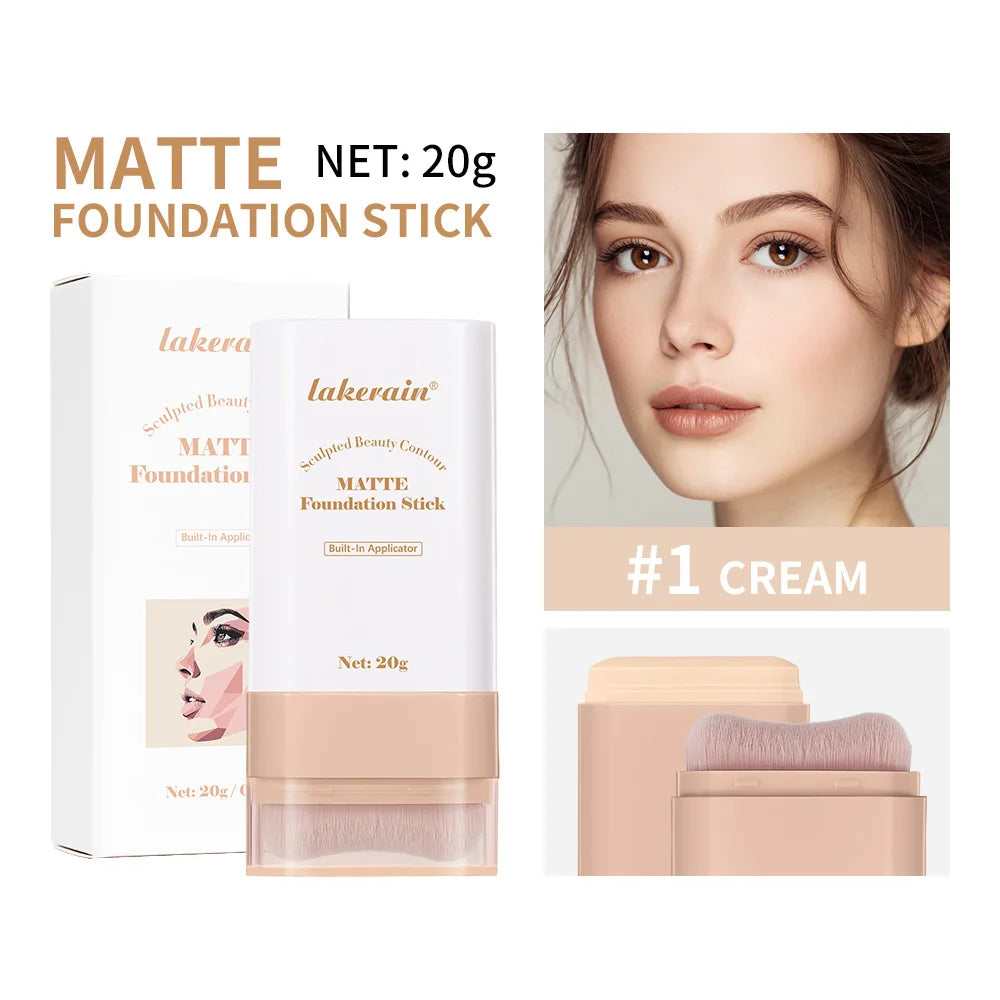 Matte Foundation Stick with Built-in Blending Brush for Flawless Coverage