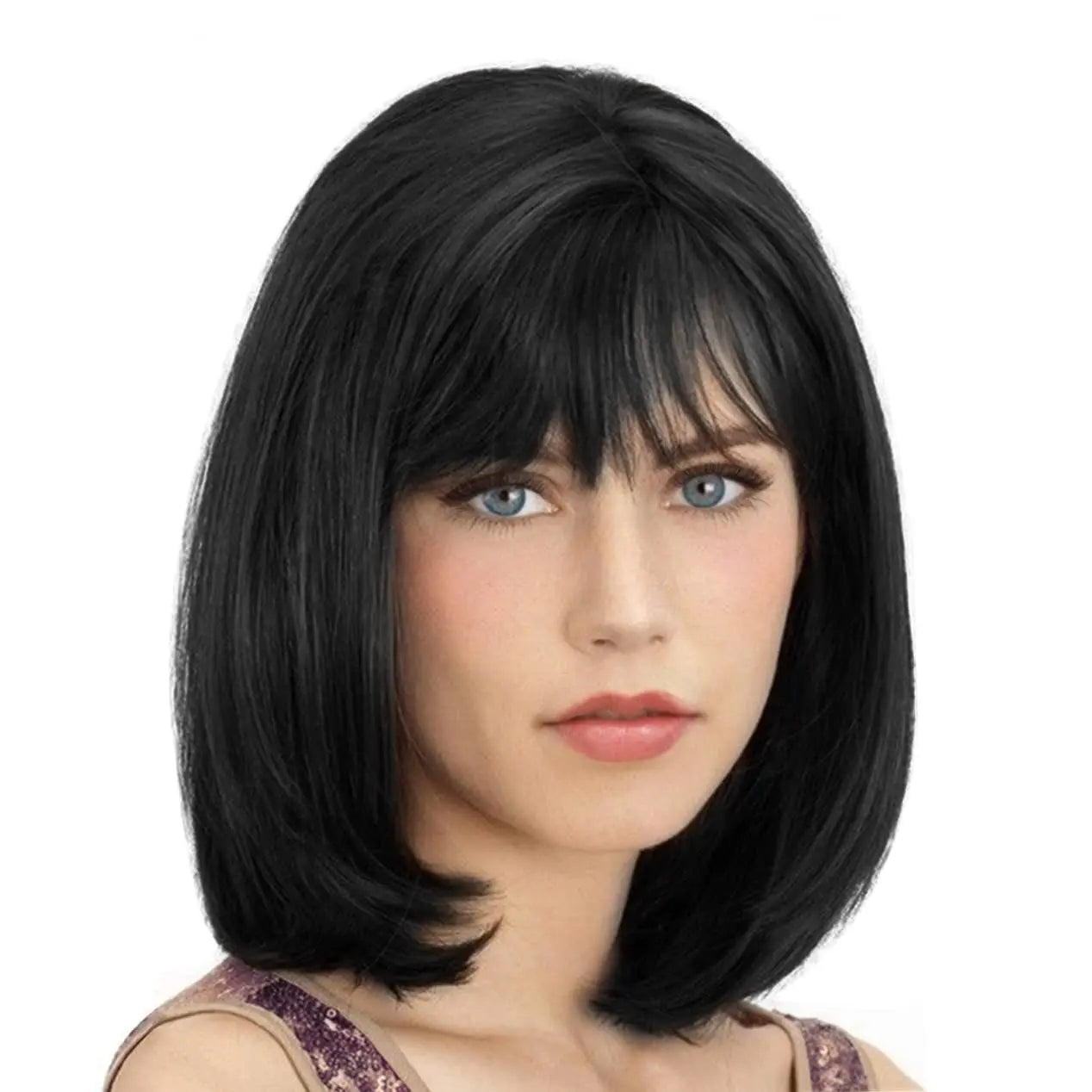 Short Straight Shoulder Length Wig with Bangs for Daily Wear - 1