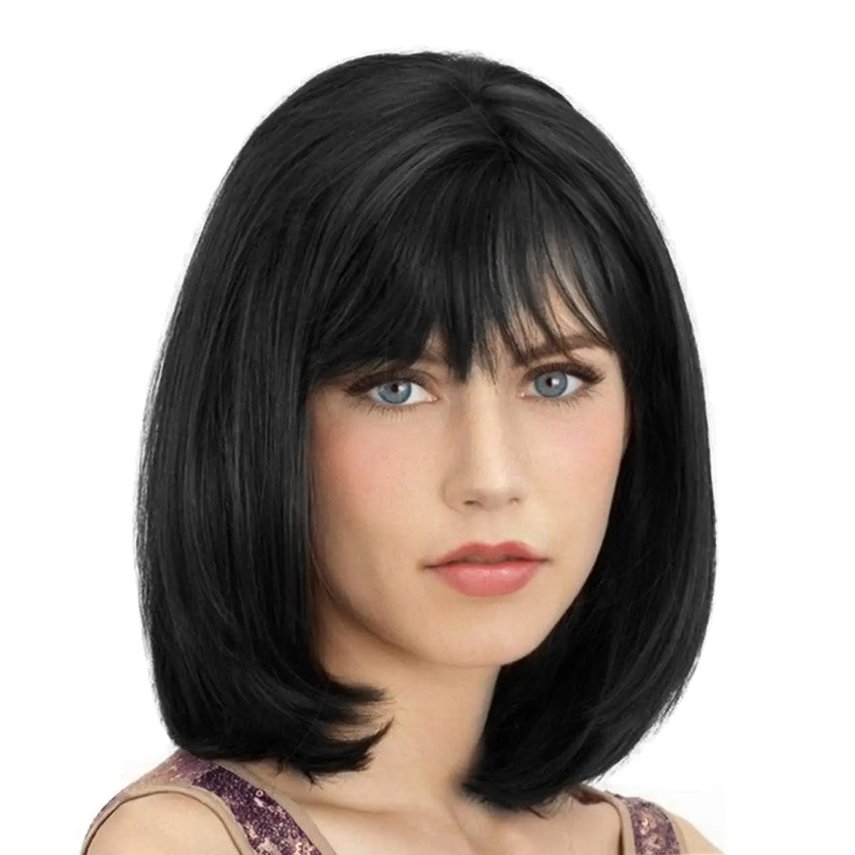 Short Straight Shoulder Length Wig with Bangs for Daily Wear