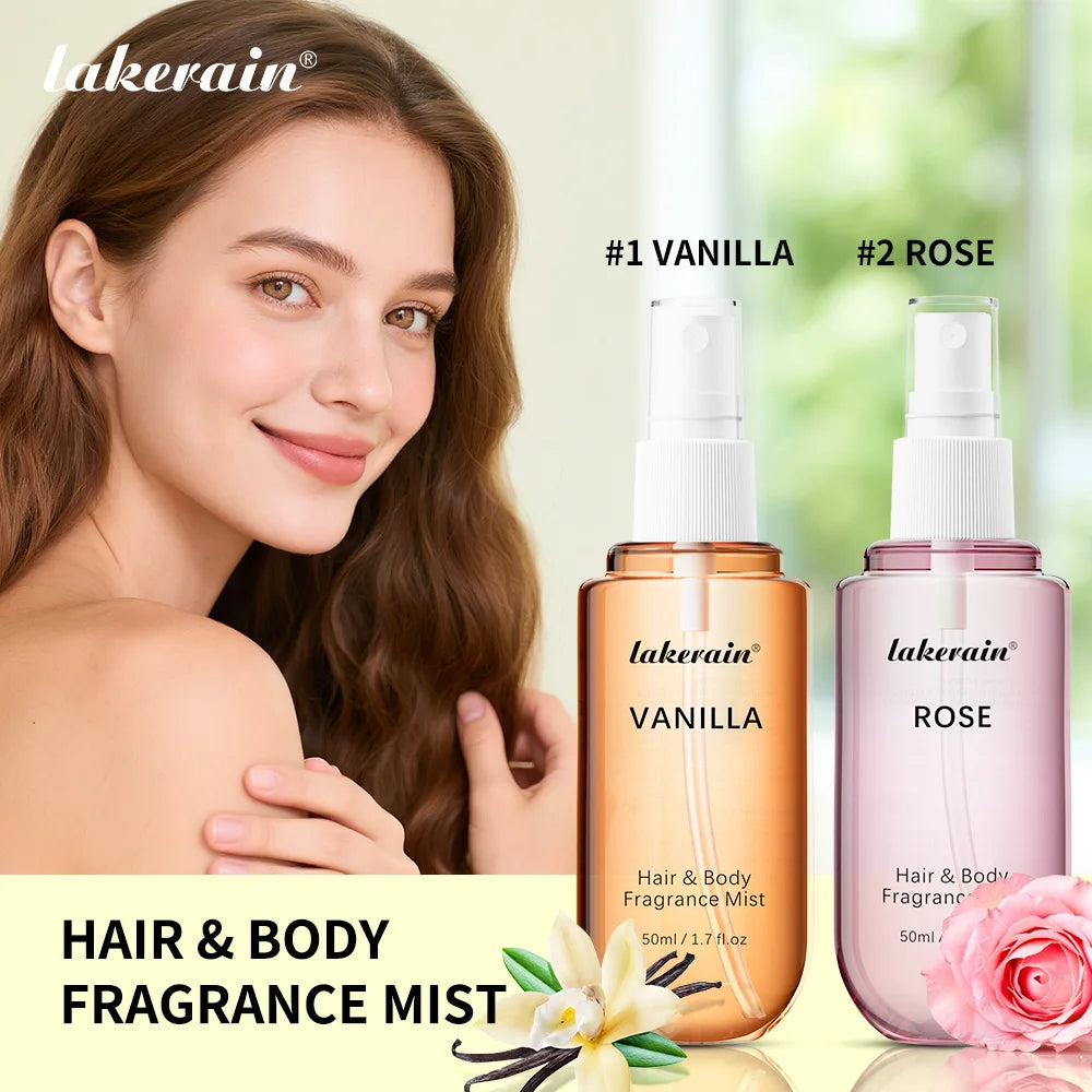 Long Lasting Vanilla and Rose Scented Hair and Body Fragrance Mist