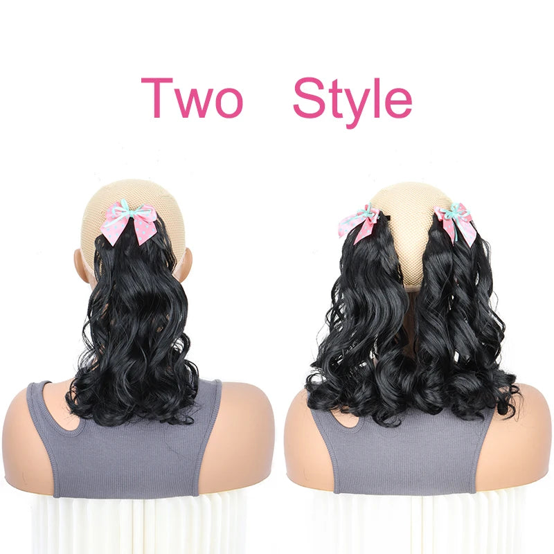 Wavy Curly Ponytail Hair Extension Clip with Bow for Girls