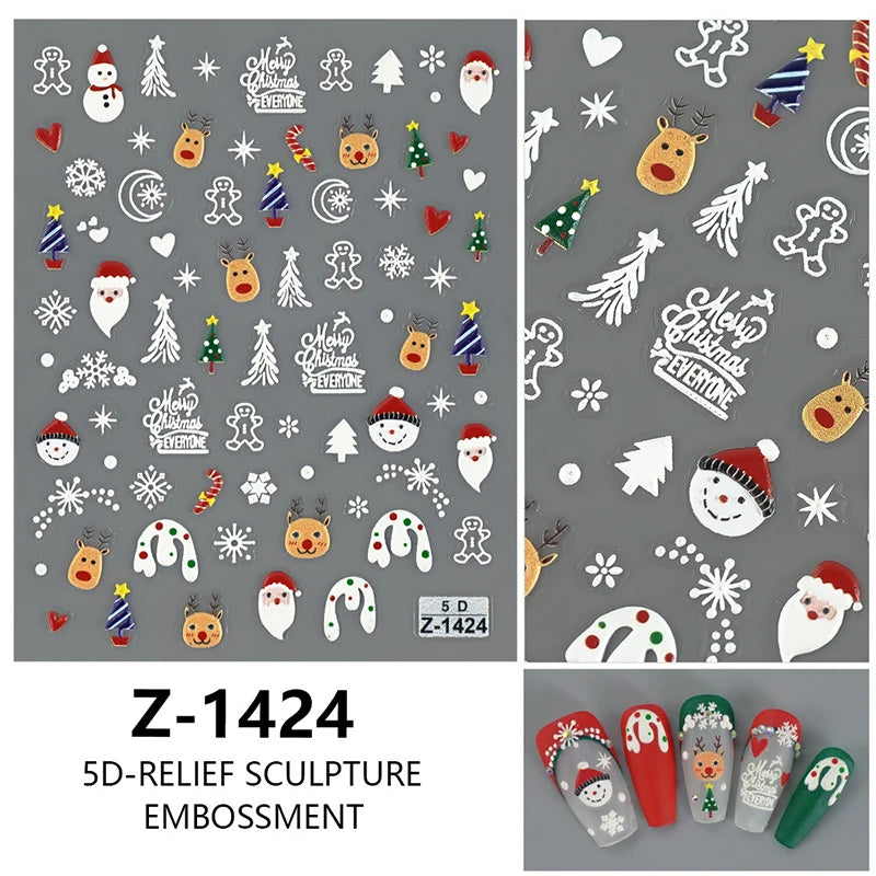 Festive 3D Christmas Nail Art Stickers for Holiday Manicure Decorations - 60