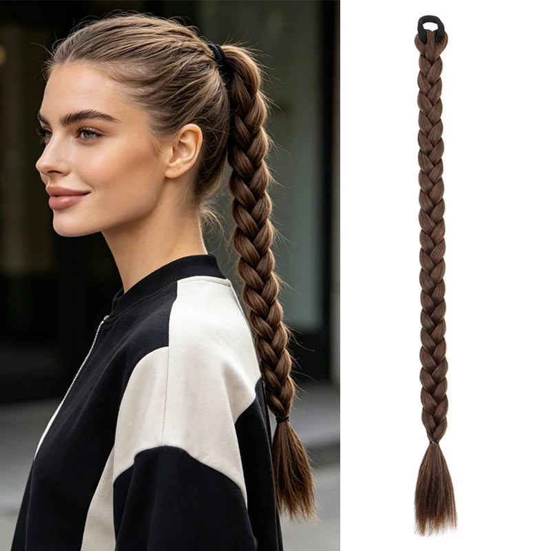24-Inch Long Braided Ponytail Extension with Elastic Band - 15