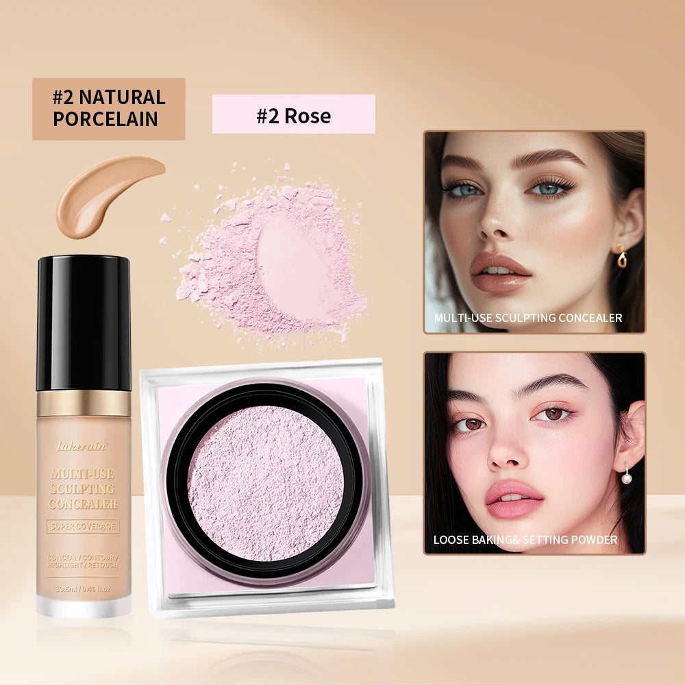 Smoothing Face Concealer and Matte Setting Powder Makeup Set - 14