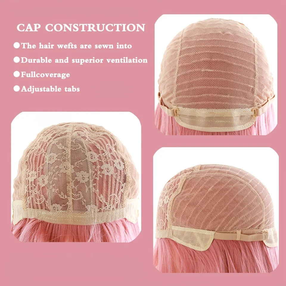 24-Inch Long Pink Cosplay Wig for Costumes