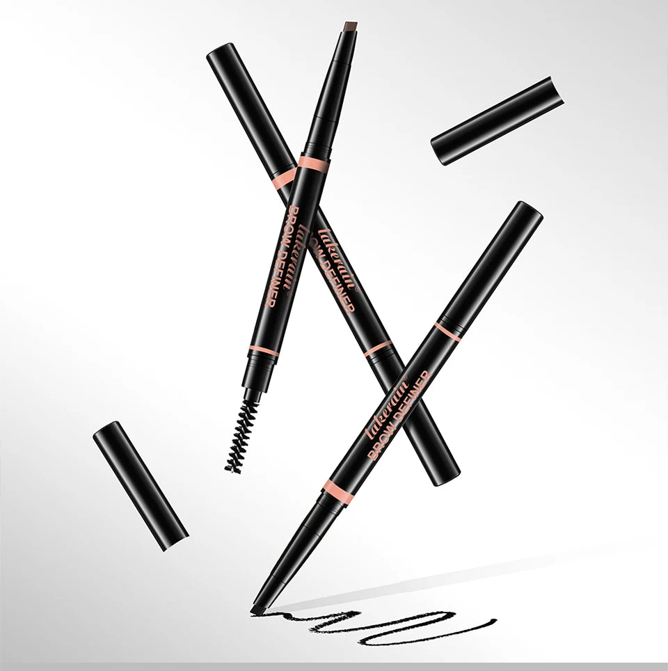 Waterproof Triangular Tip Eyebrow Pencil with Built-in Grooming Brush