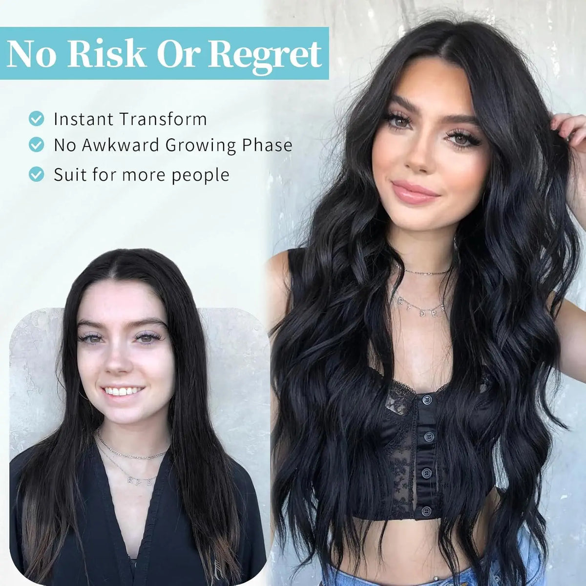 26-Inch Long Wavy Black Synthetic Wig for Daily Wear