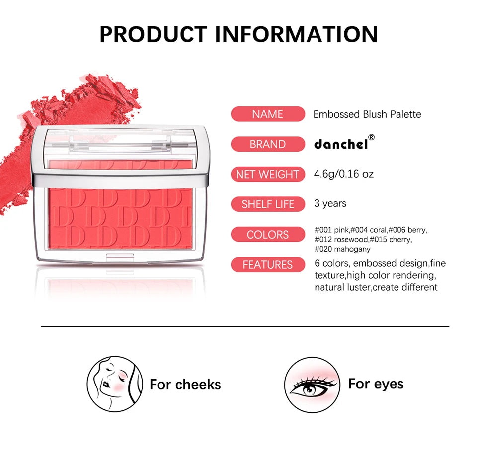 Matte Embossed Blush Palette with Brush for Natural Long Lasting Glow - 17
