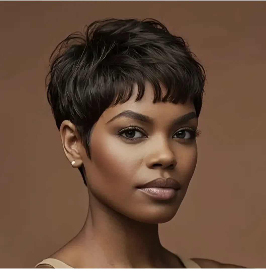 Short Curly Pixie Cut Wig with Bangs for Daily Wear - 2