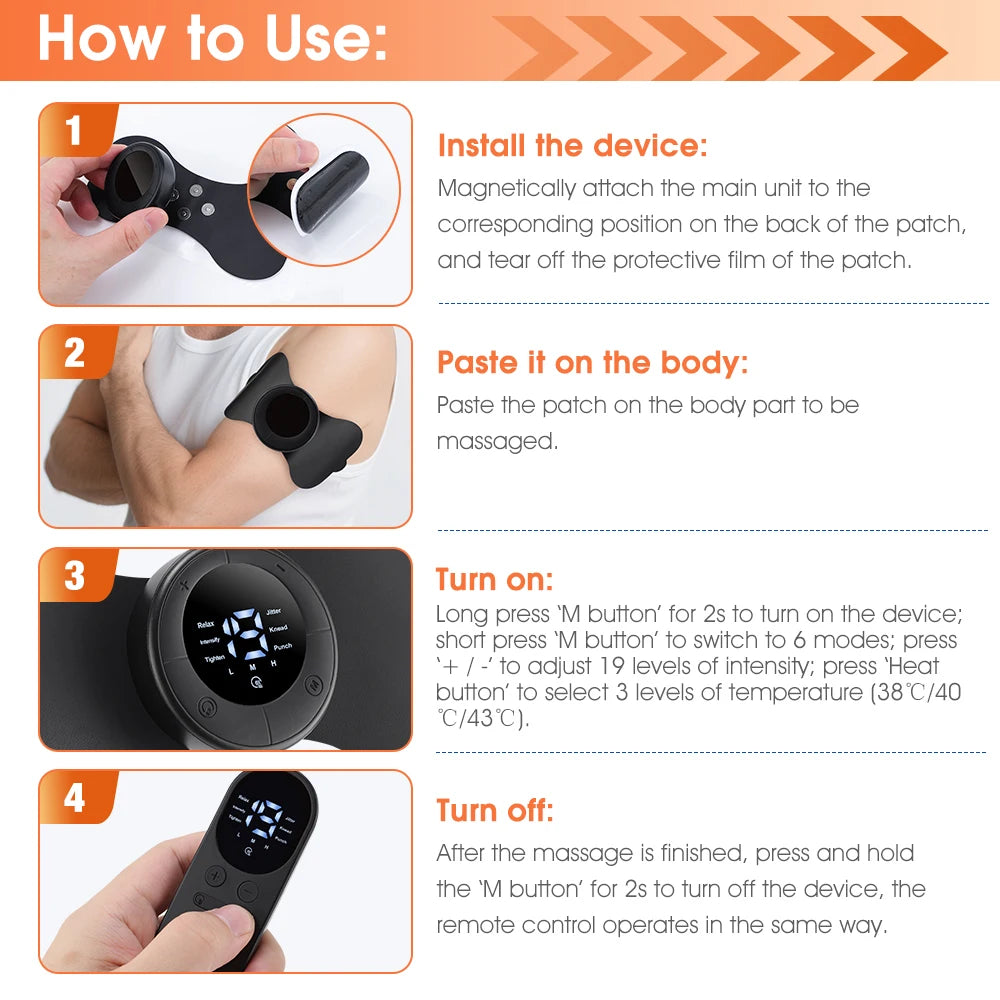Portable Electric Body Massage Patch with Remote for Pain Relief - 24