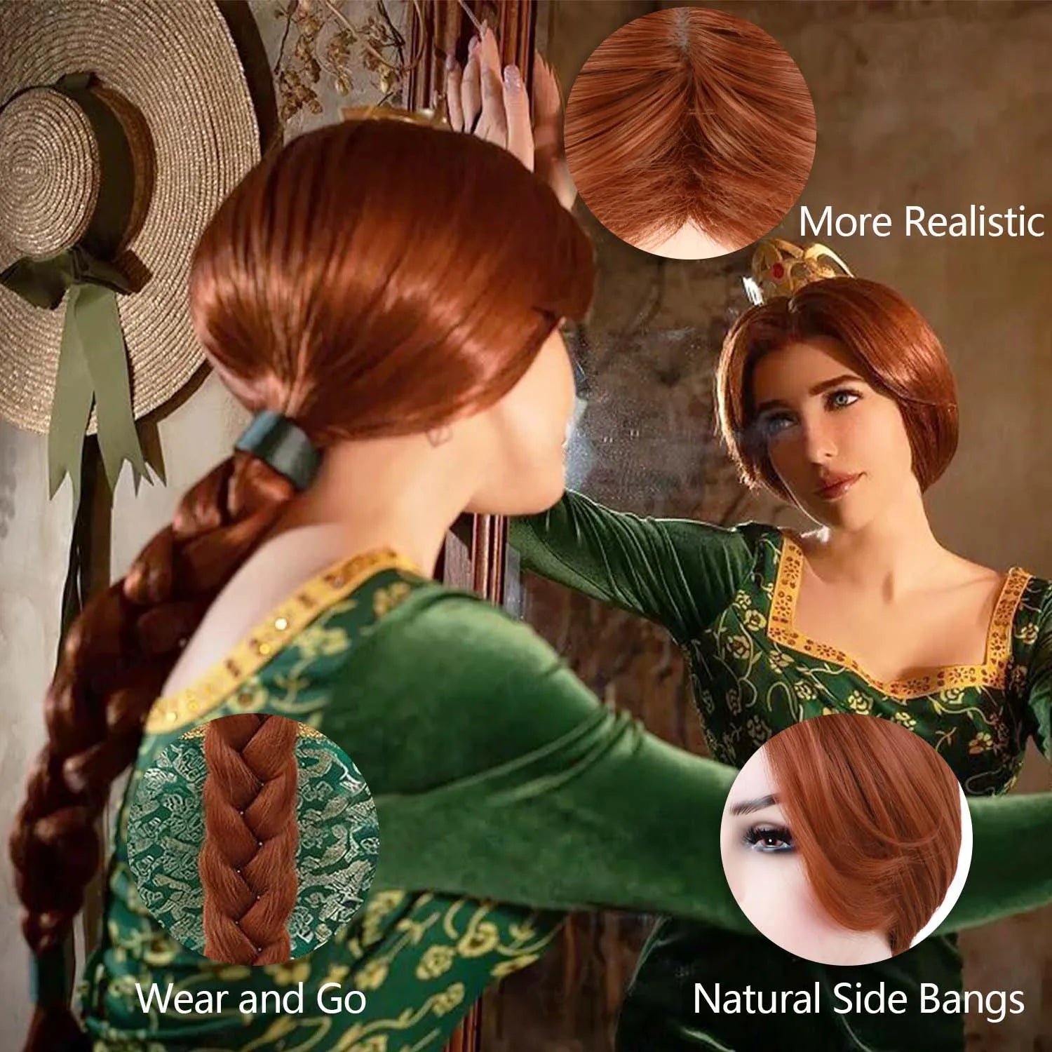 Long Braided Reddish Brown Wig for Cosplay and Halloween Costumes - 4