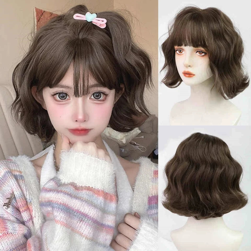 Short Curly Bob Wig with Bangs for Cosplay and Daily Wear - 18