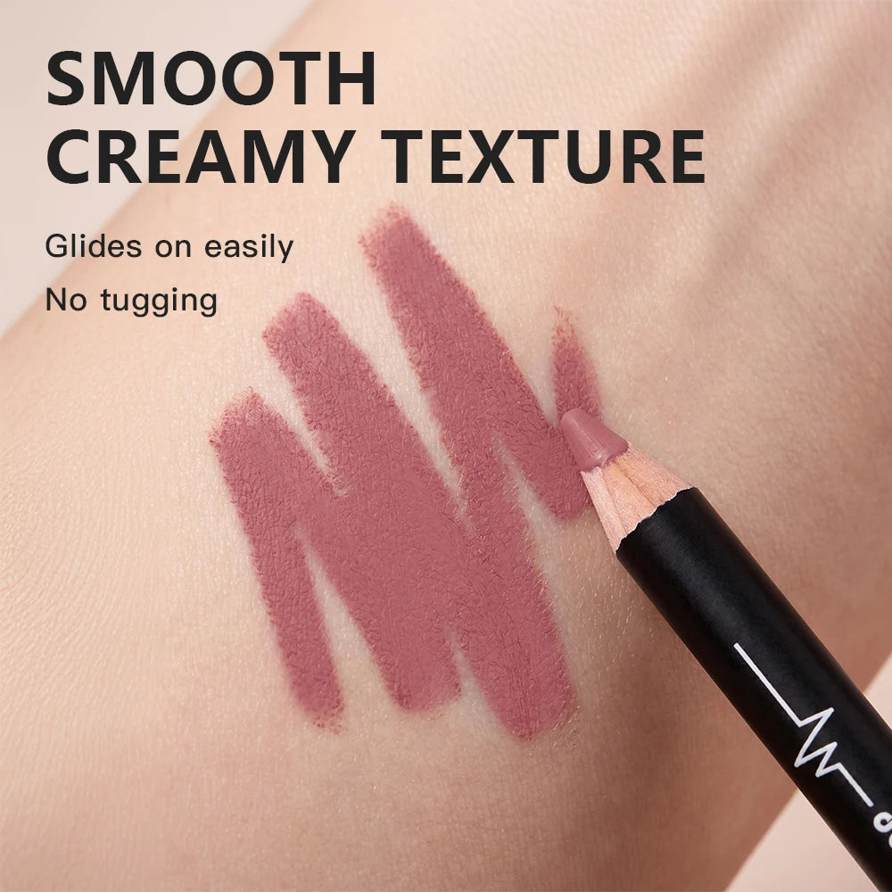Professional 12-Color Semi-Matte Waterproof Lip Liner Pencil Set - 12