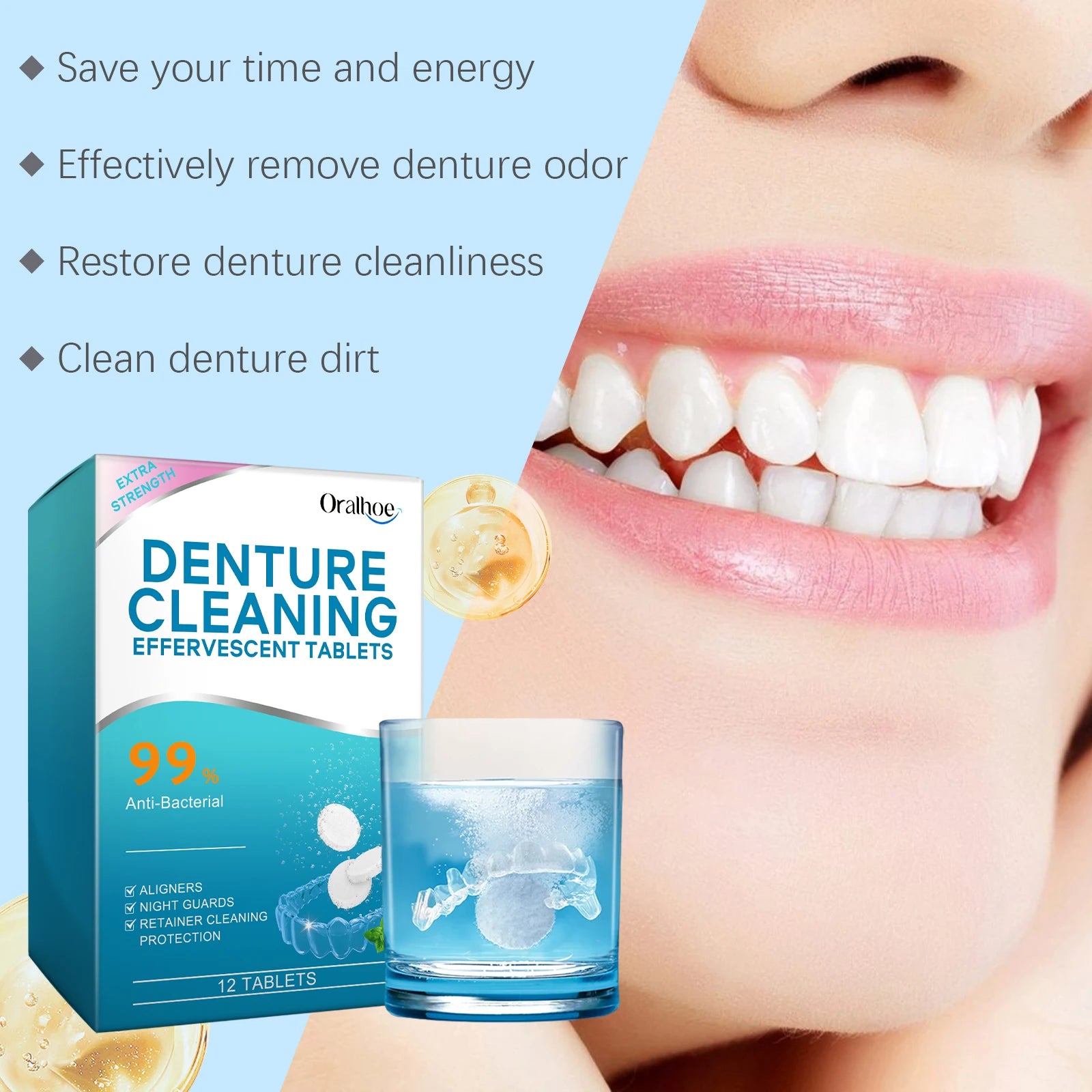 Effervescent Denture Cleaning Tablets for Stain Removal and Fresh Breath - 11
