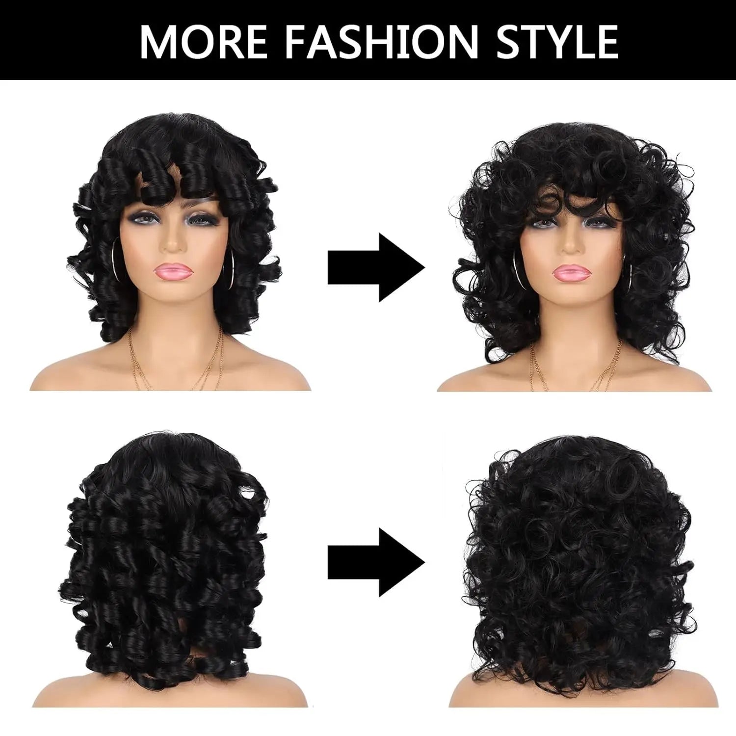 Short Afro Curly Wig with Bangs for Daily Wear - 3