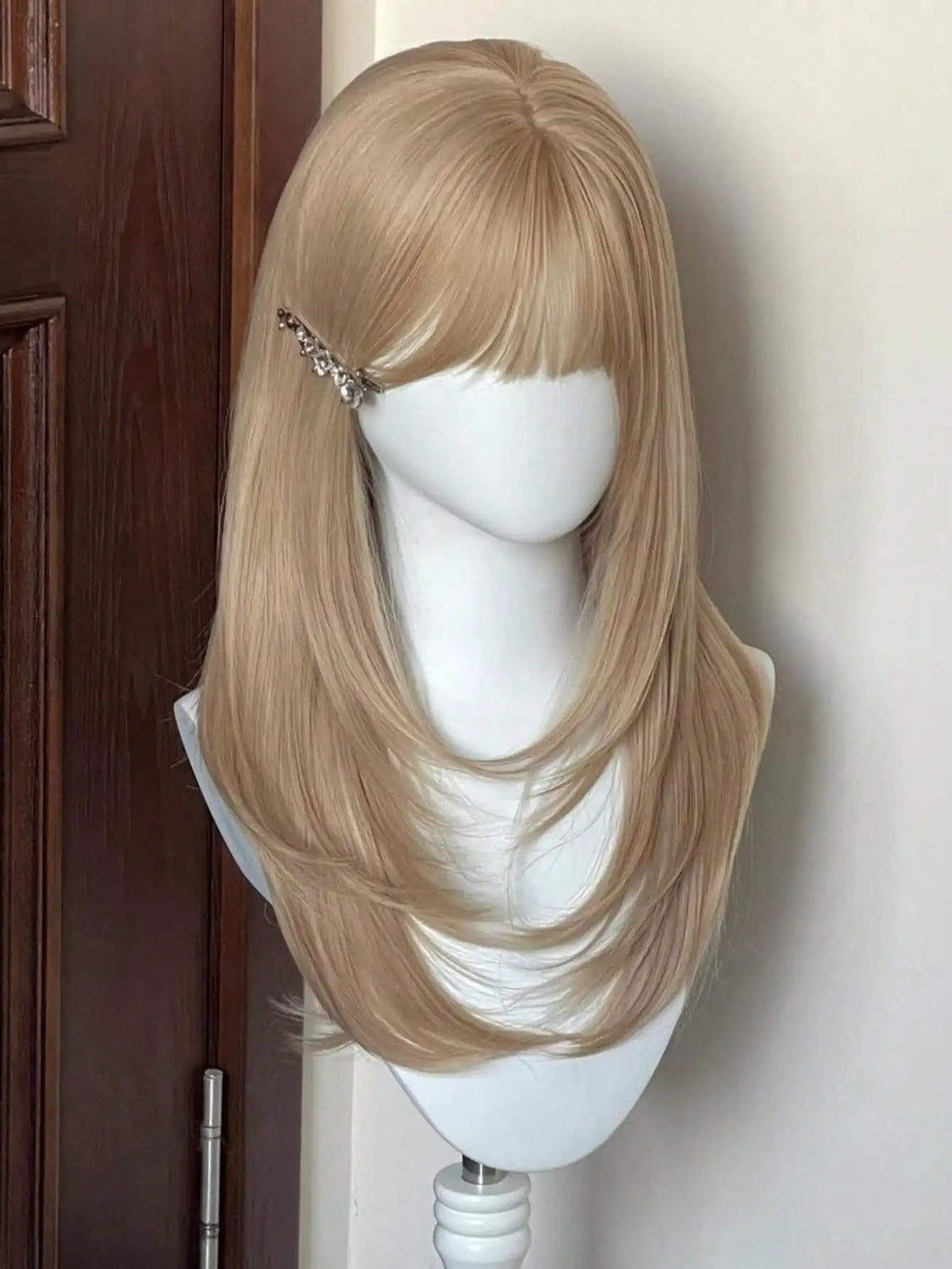 Long Straight Blonde Layered Wig with Bangs