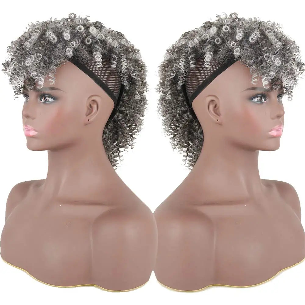 Curly Afro Mohawk Ponytail with Bangs Clip-In