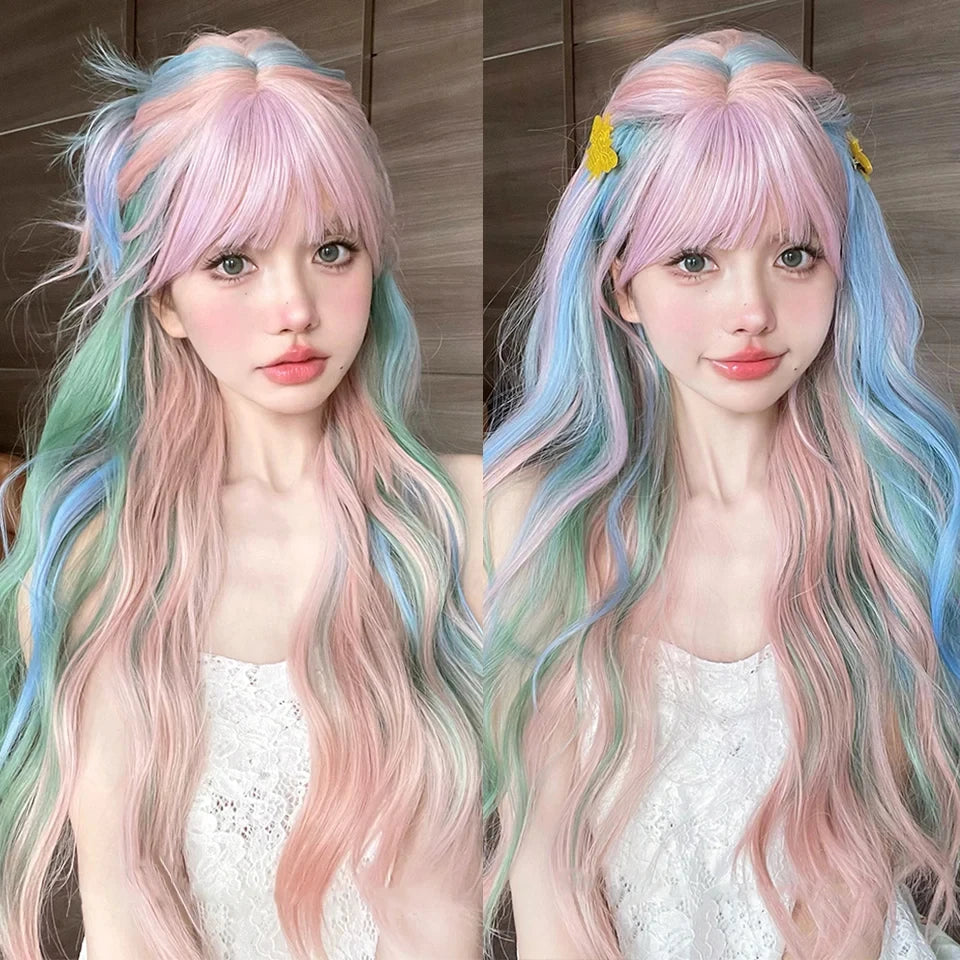 Long Straight Synthetic Wig with Bangs for Cosplay and Parties