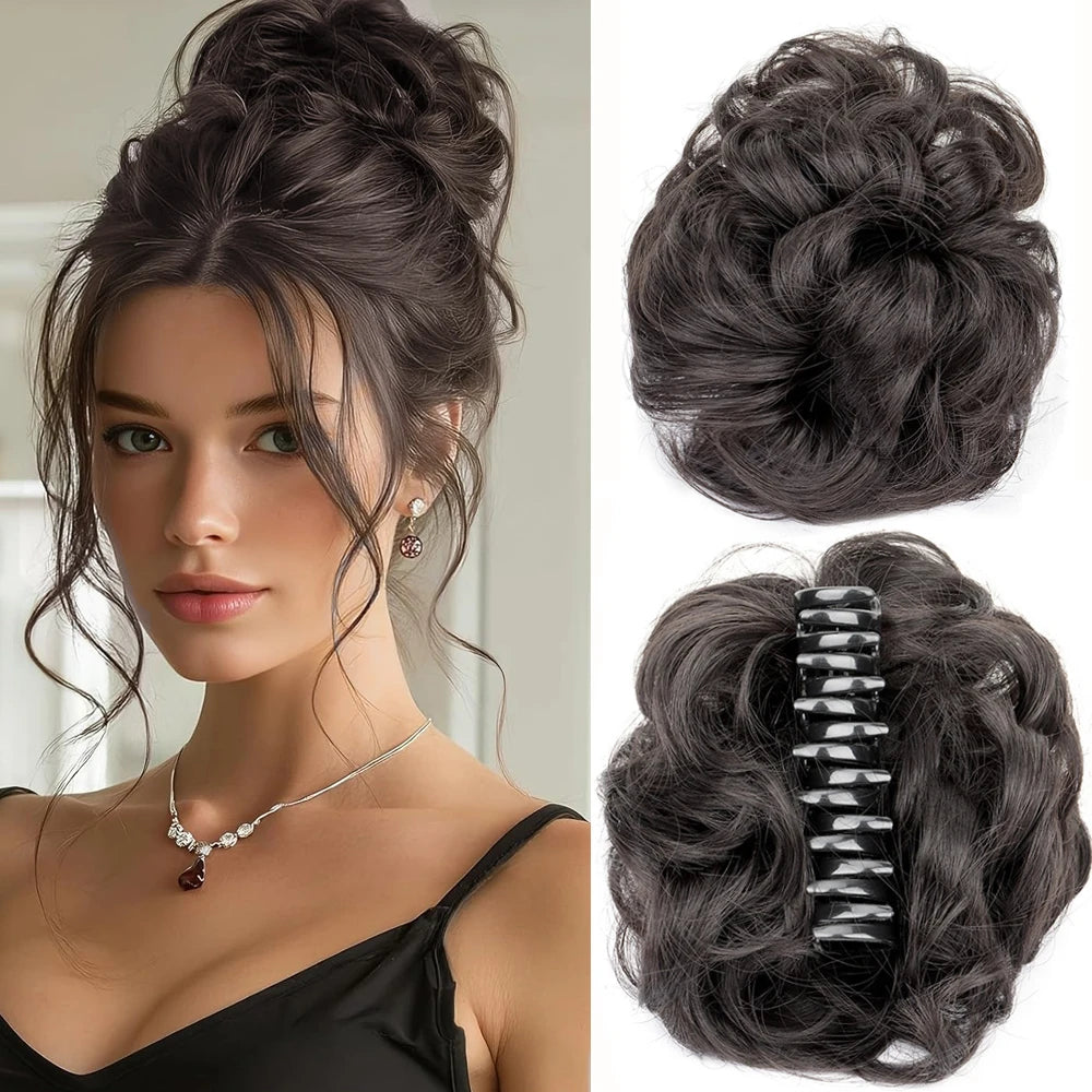 Messy Wavy Bun Hair Extension with Claw Clip for Instant Volume