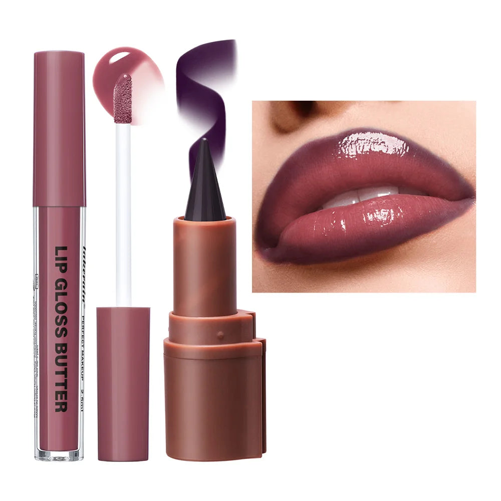 Hydrating 3D Lip Liner and Gloss Makeup Set for Perfect Defined Lips - 10