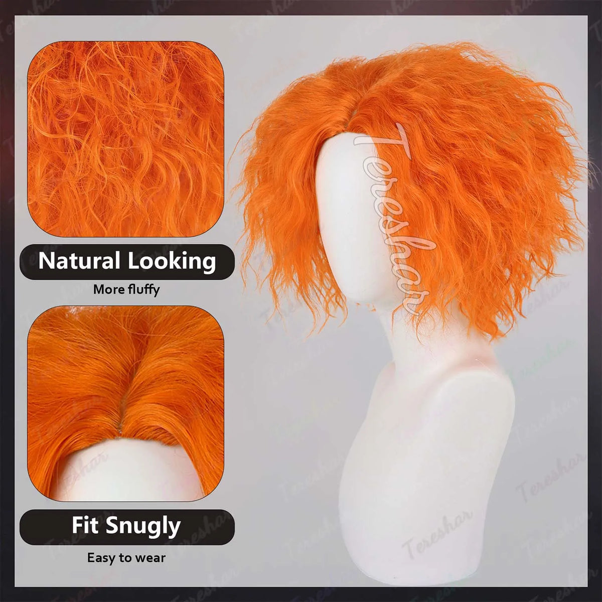Short Curly Orange Costume Wig for Halloween Parties and Cosplay