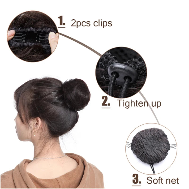 Flexible Synthetic Hair Bun Drawstring Chignon for Women Daily Styling - 5