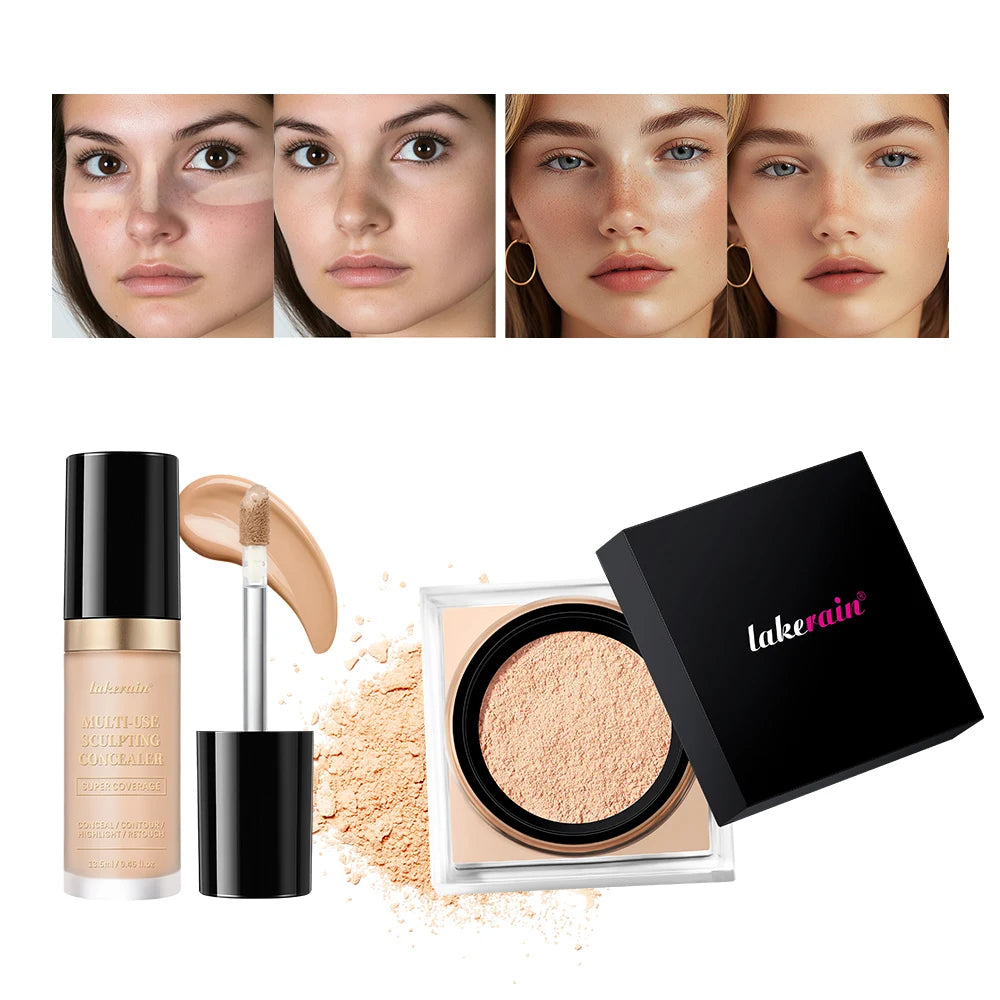 Smoothing Face Concealer and Matte Setting Powder Makeup Set - 1