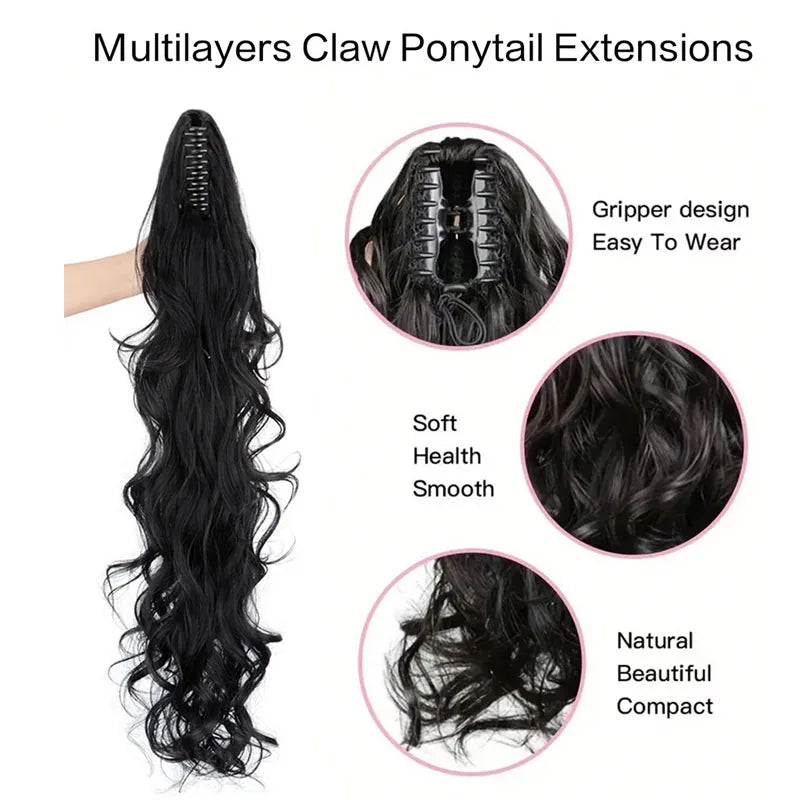 Long Curly Wavy Claw Clip Ponytail Hair Extension for Instant Volume - 3